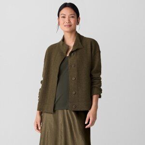 Lightweight Boiled Wool Stand Collar Jacket in Regenerative Wool Size L NWT